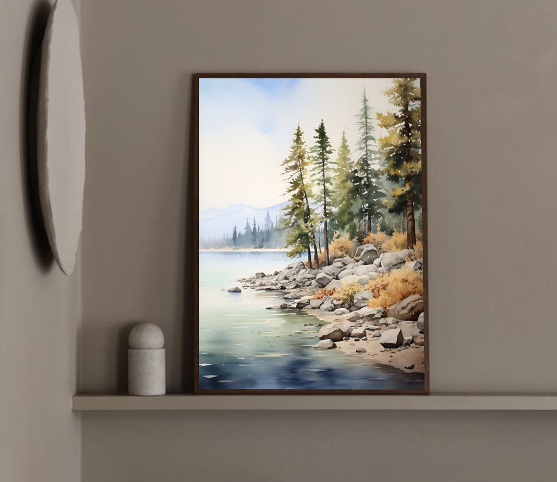 Lake Michigan Wisconsin Rocky Pine Lakeshore Watercolor Poster - Image 3