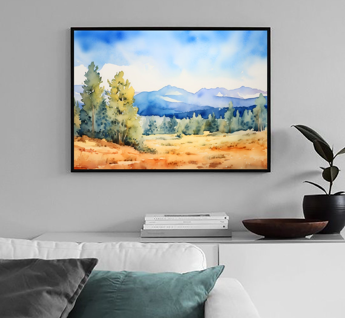 Tushar Mountains Utah Golden Meadow Pine Forest Watercolor Poster - Image 2