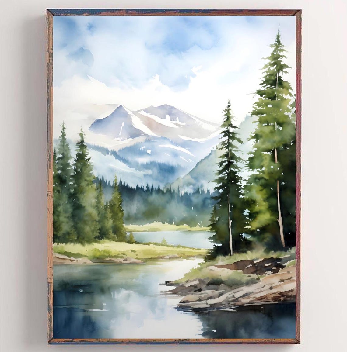 Lost River Range Lake Reflection Snow Peak Watercolor Idaho Poster