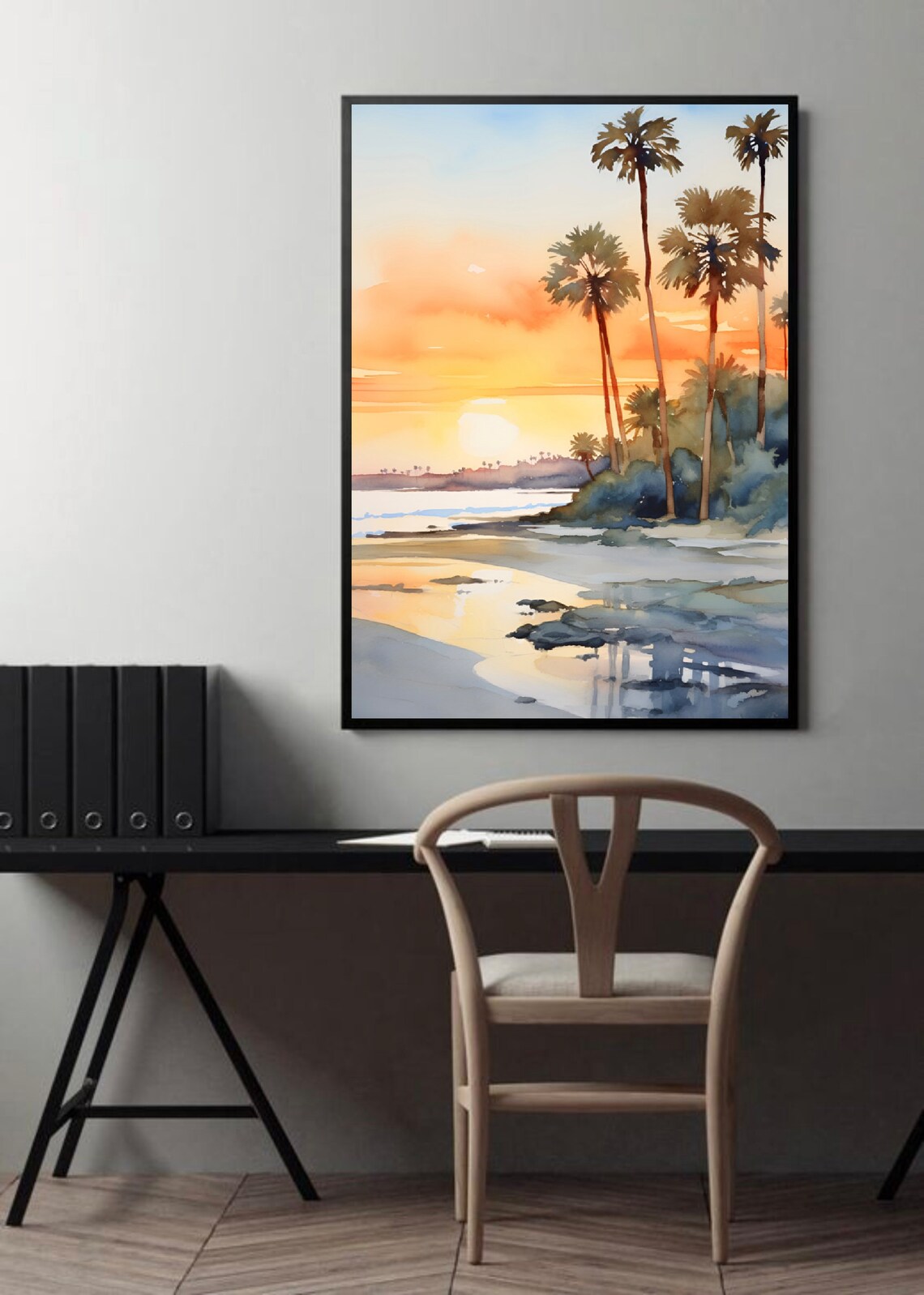 Panama City Beach Florida Sunset Palm Trees Watercolor Poster - Image 3