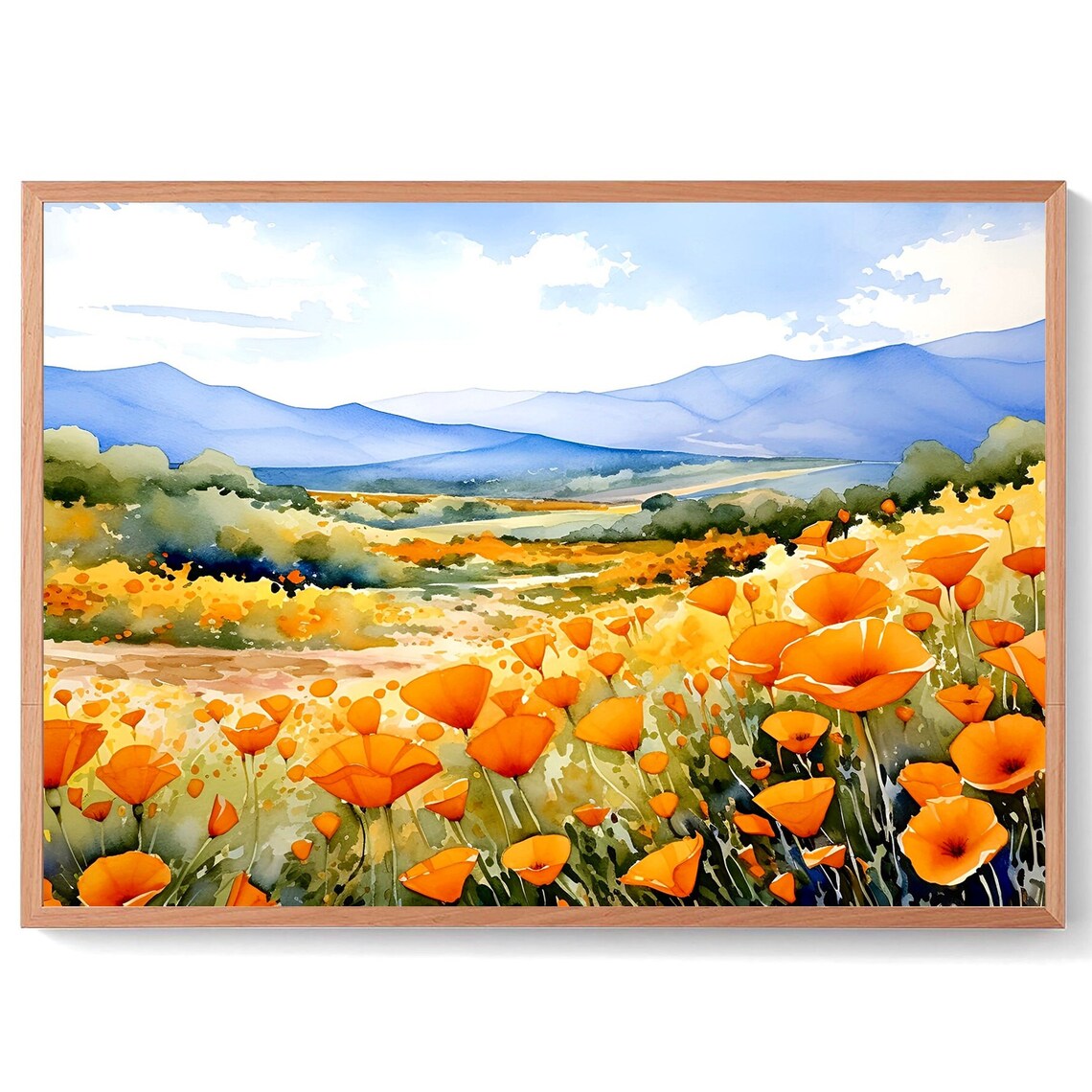 California Wildflower Poppy Watercolor Art Print