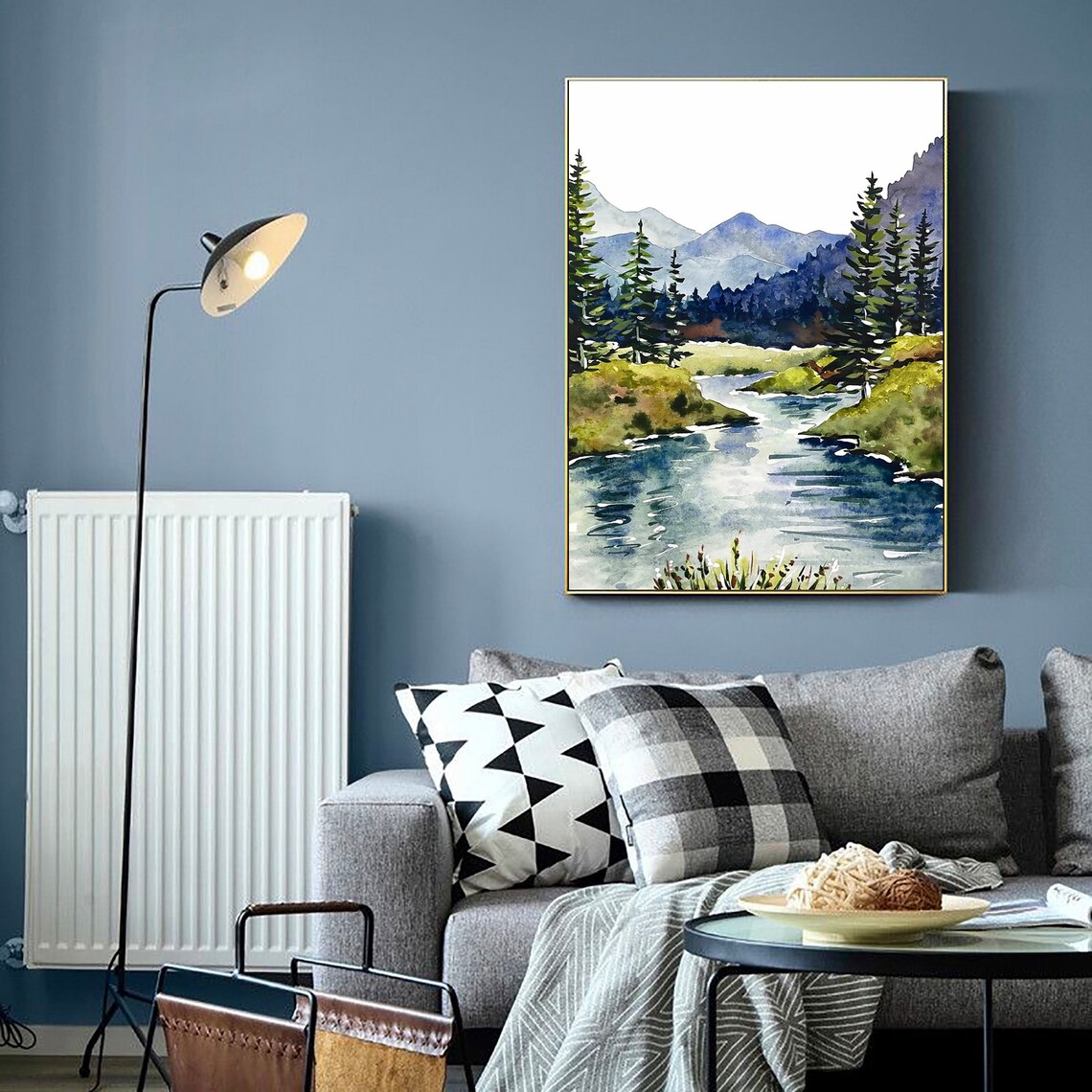 Mountain River Watercolor Mountains Forest Art Print - Image 3