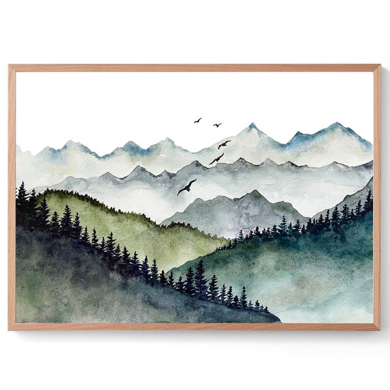 Blue Ridge Mountains Painting Abstract Landscape Blue Green Wall Art Mountain Forest Art Print Large Wall Art