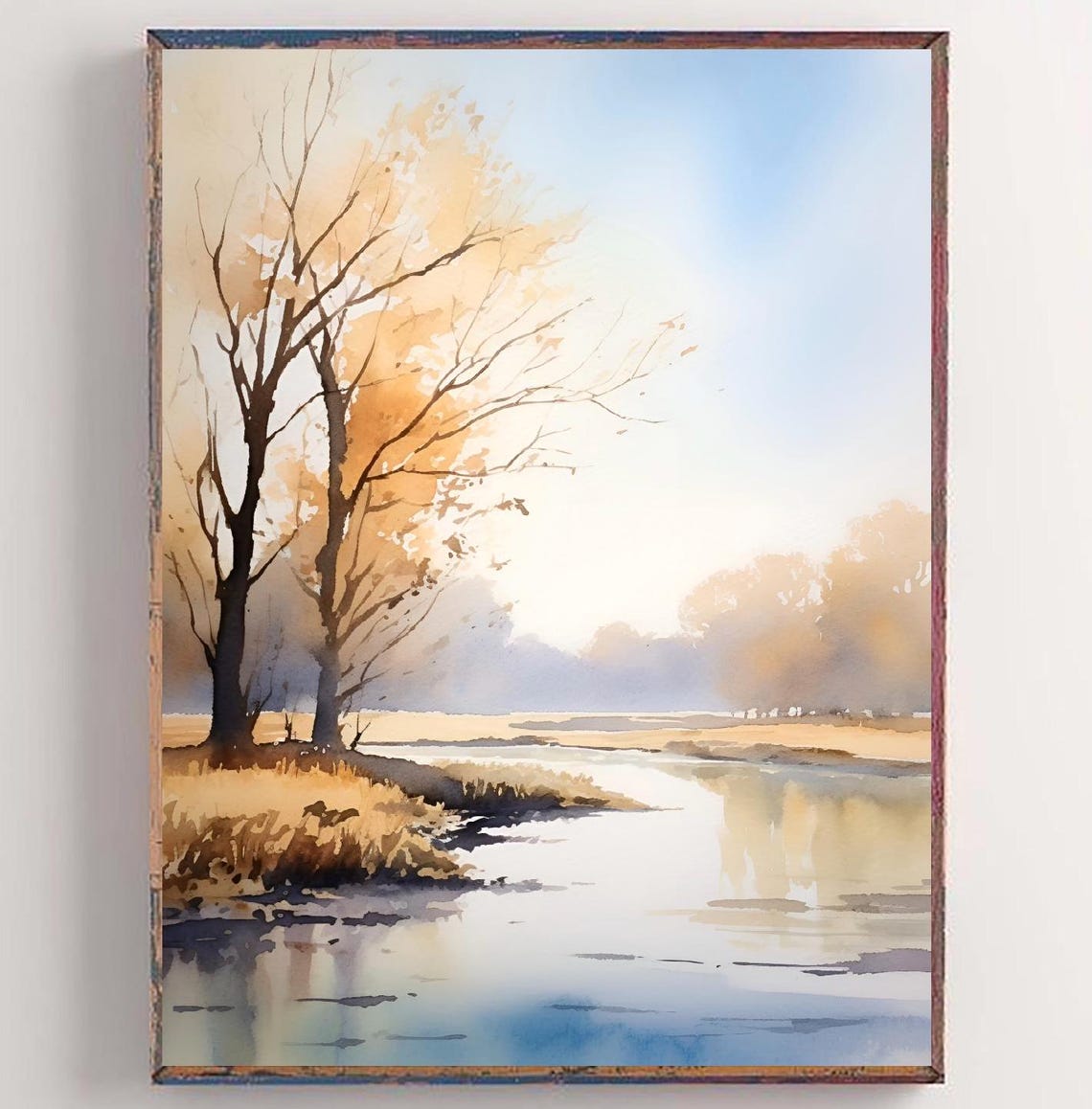 Iowa River Autumn Trees Calm River Morning Watercolor Poster