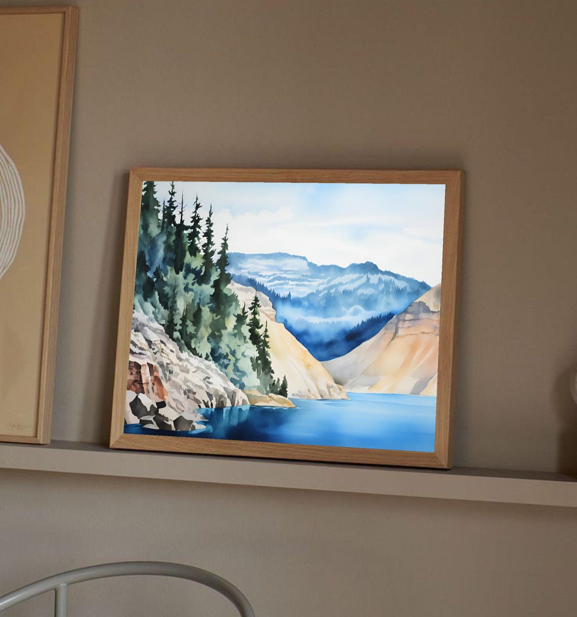 Crater Lake National Park Blue Cliffs Pines Watercolor Poster - Image 2