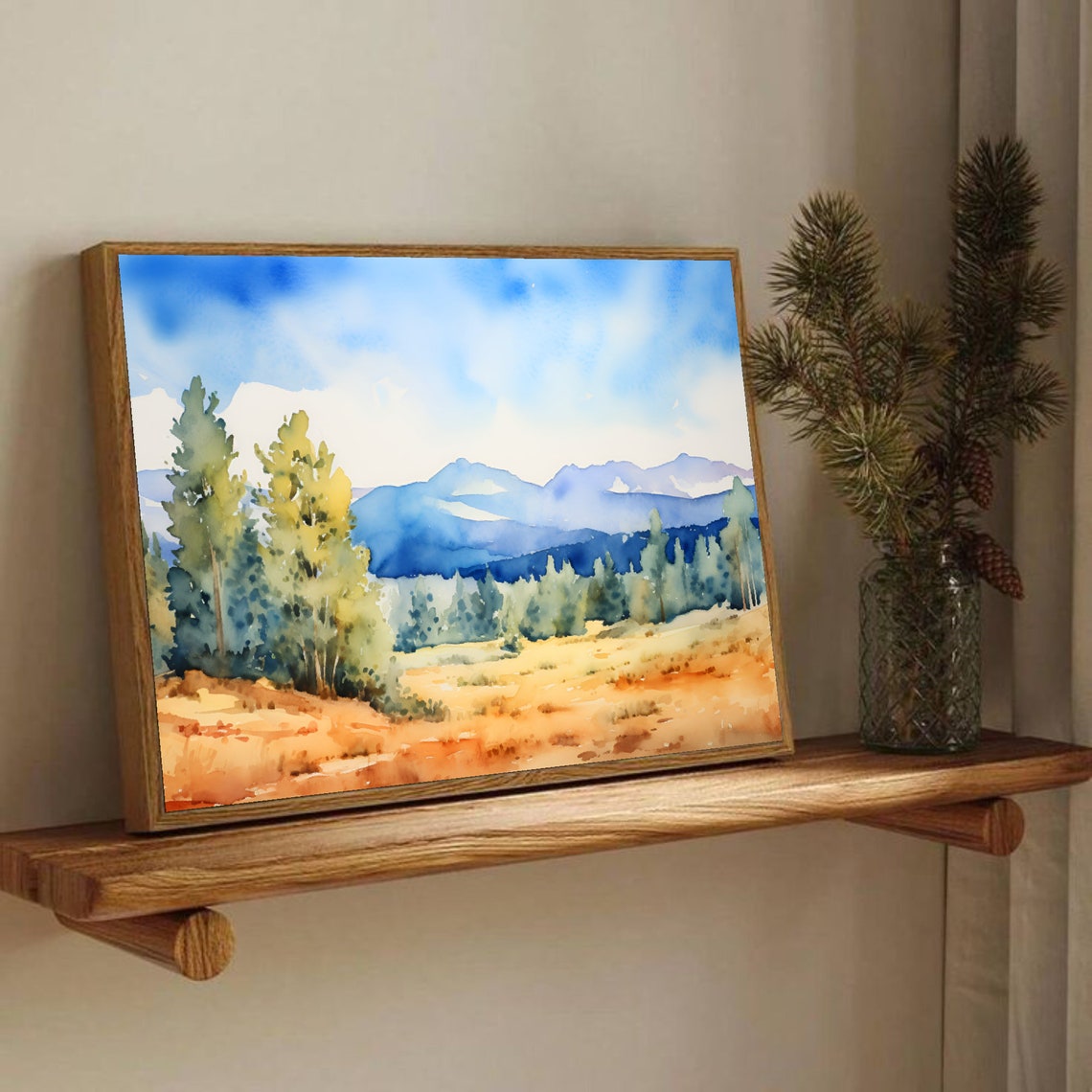 Tushar Mountains Utah Golden Meadow Pine Forest Watercolor Poster - Image 4