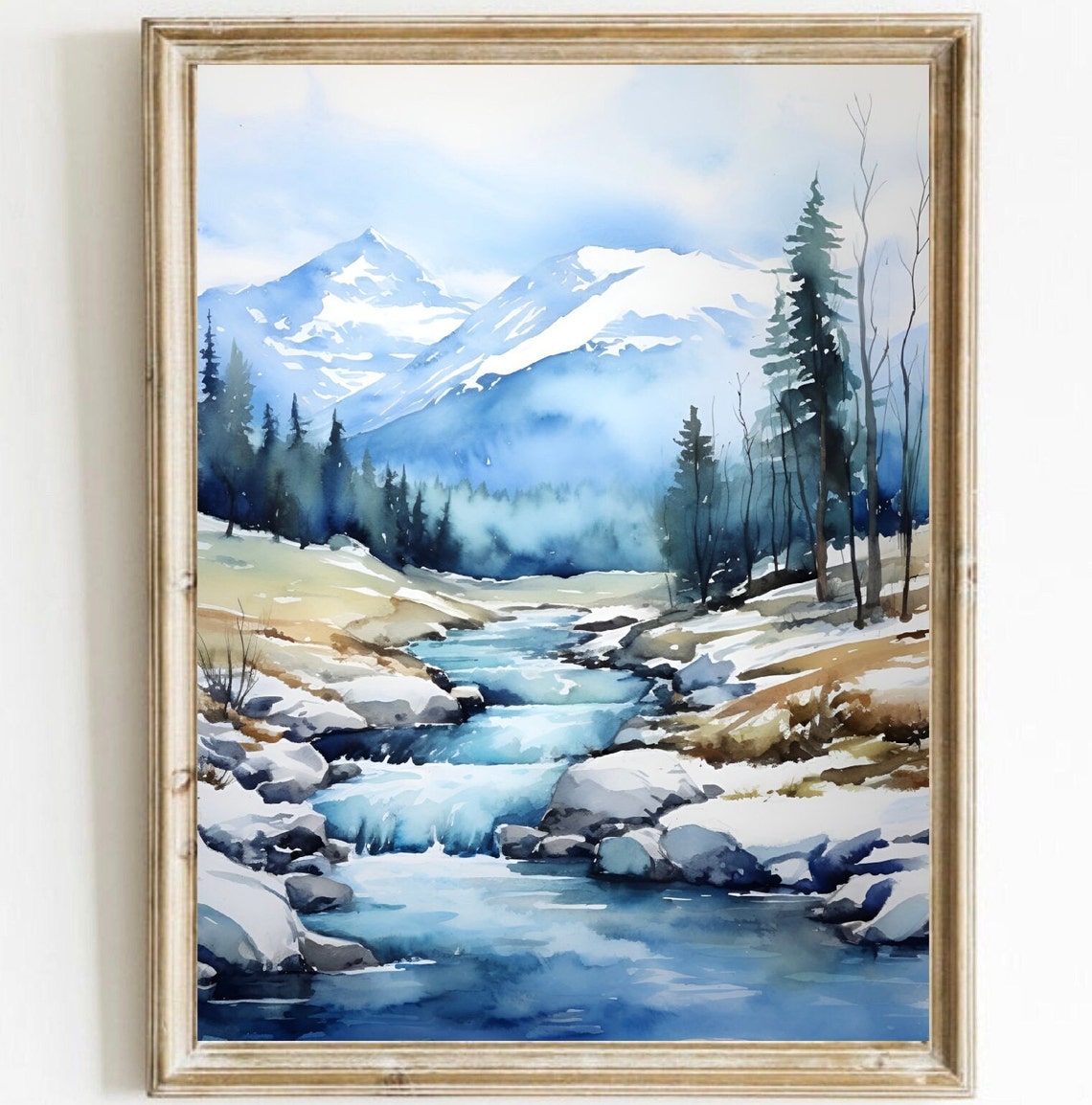 Mount Evans Colorado Snow Peaks Stream Pines Watercolor Poster