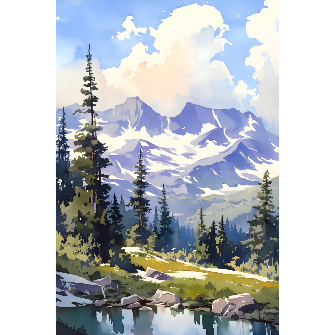 Buttermilk Mountains Colorado Landscape Watercolor Print