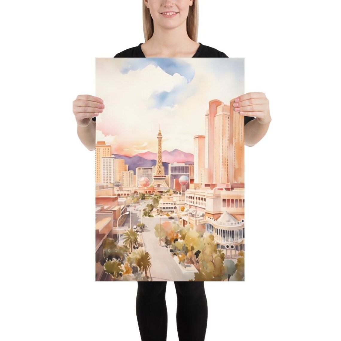 Las Vegas Watercolor Art Print, Nevada Cityscape - Image 2
