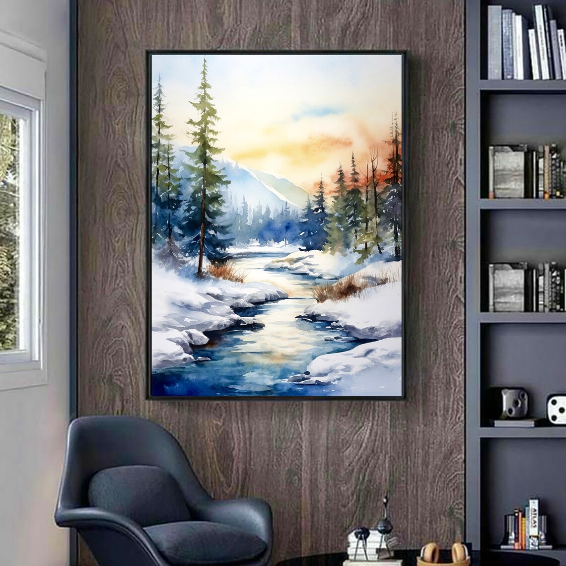 Norway Forest Watercolor Art Print, Winter Landscape - Image 2