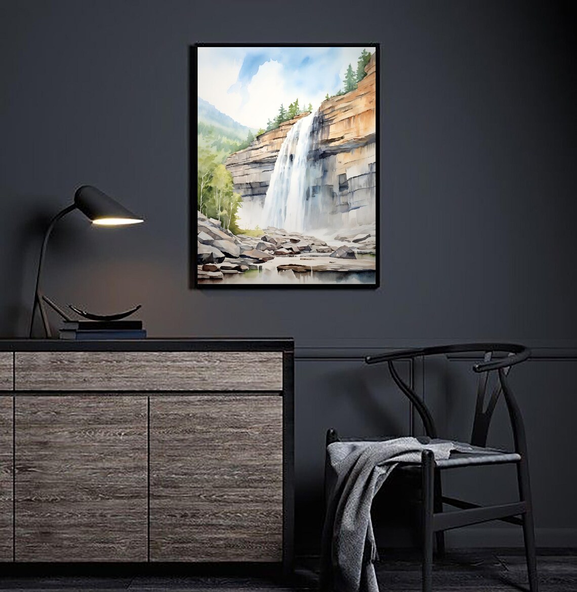 Bridal Veil Falls Utah Waterfall Cliff Watercolor Landscape Poster - Image 2