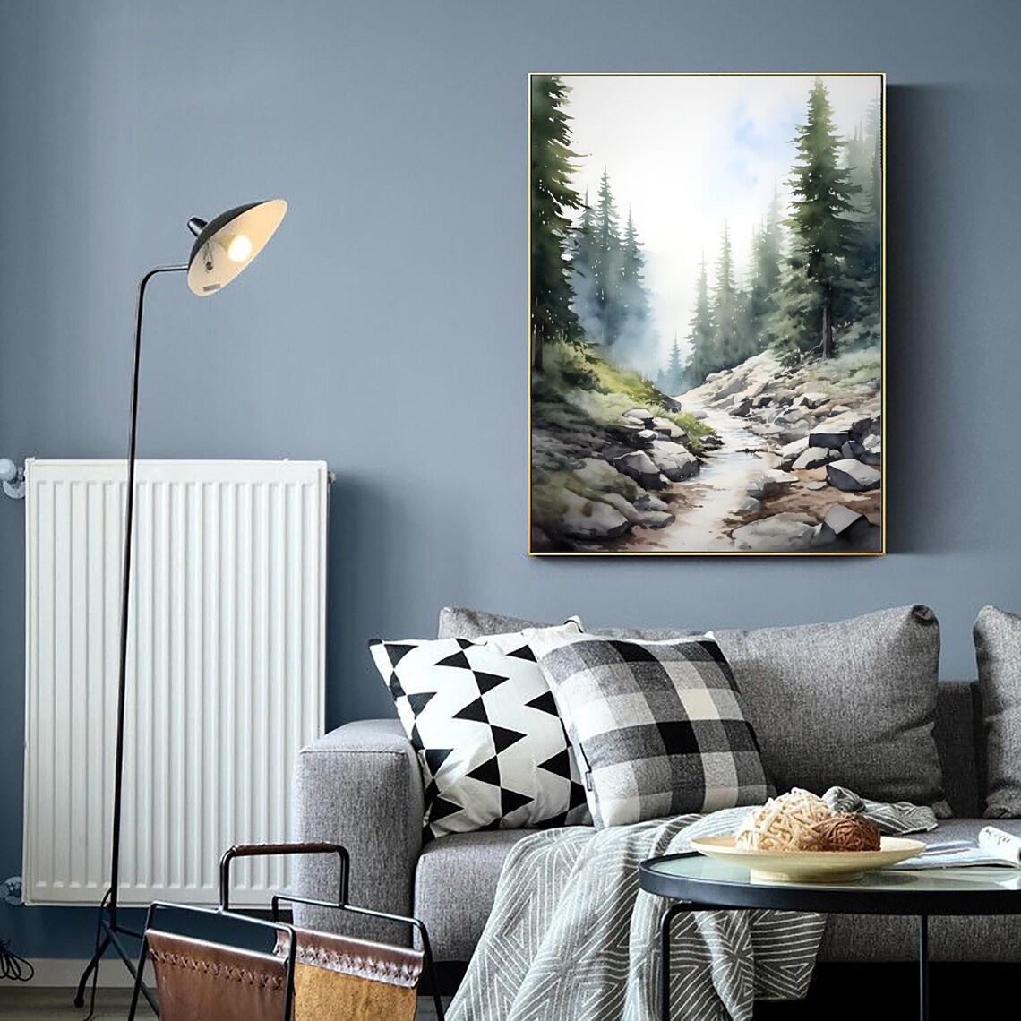Umpqua National Forest Oregon Misty Evergreen Stream Watercolor Poster - Image 3