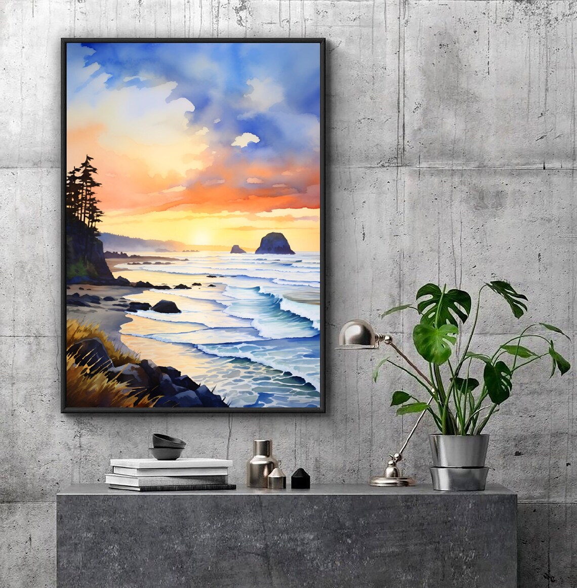 Cannon Beach Watercolor Painting, Oregon Travel Poster - Image 3