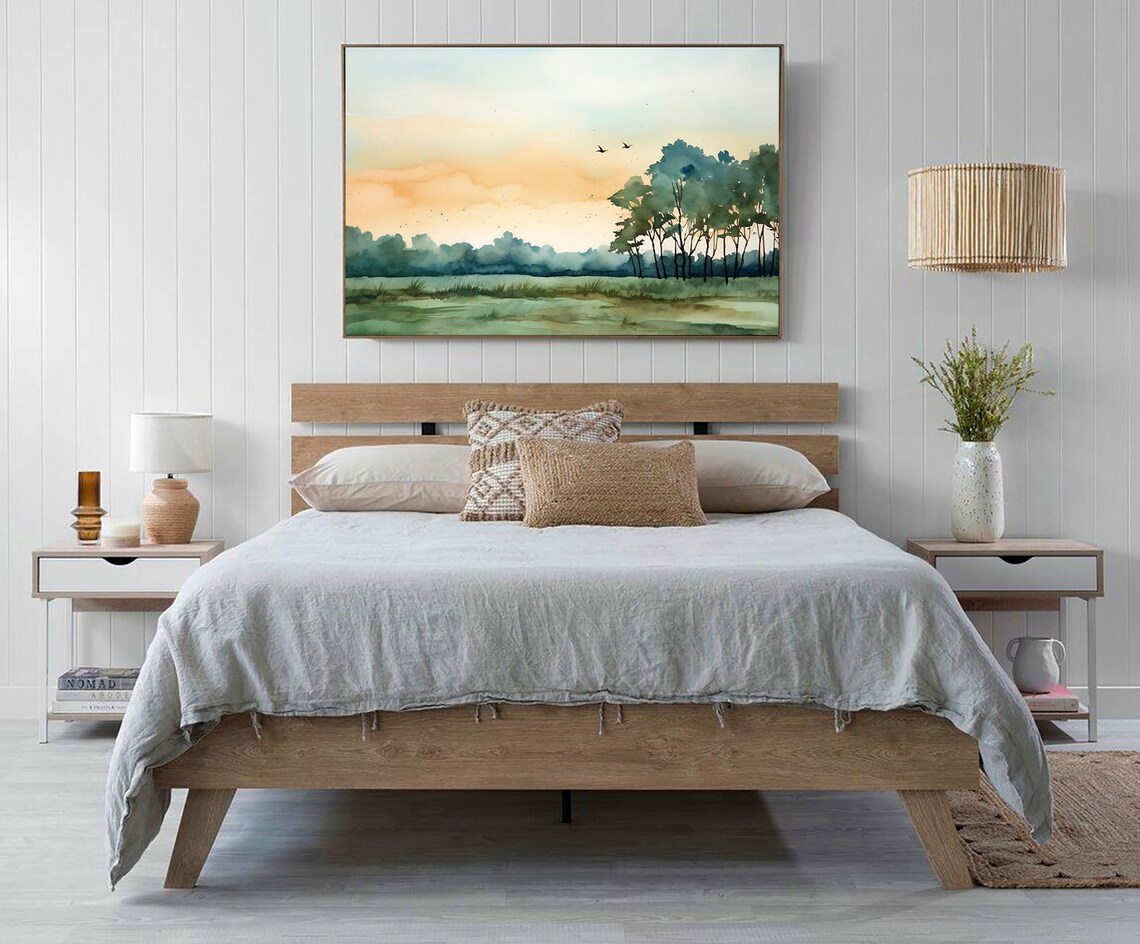 Abstract Sunrise Forest Watercolor Landscape Art Print - Image 4