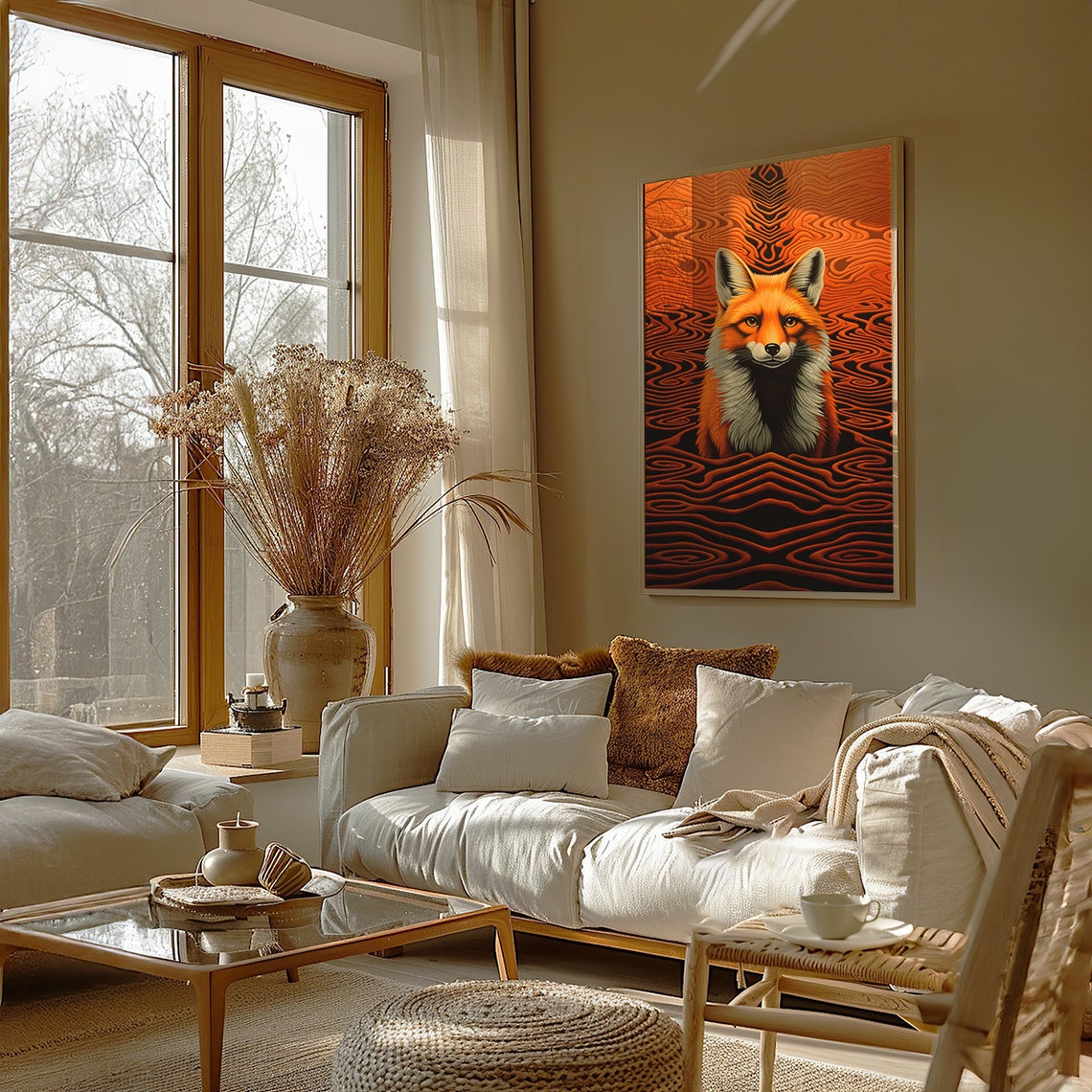 Red Fox Centered in a Mesmerizing Orange Optical Illusion Poster - Image 3
