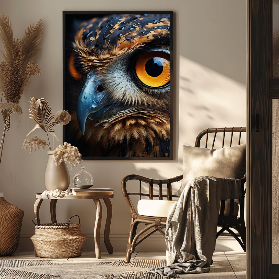 Owl Eye Extreme Close Up With a Fiery Orange Iris Detail Poster - Image 6