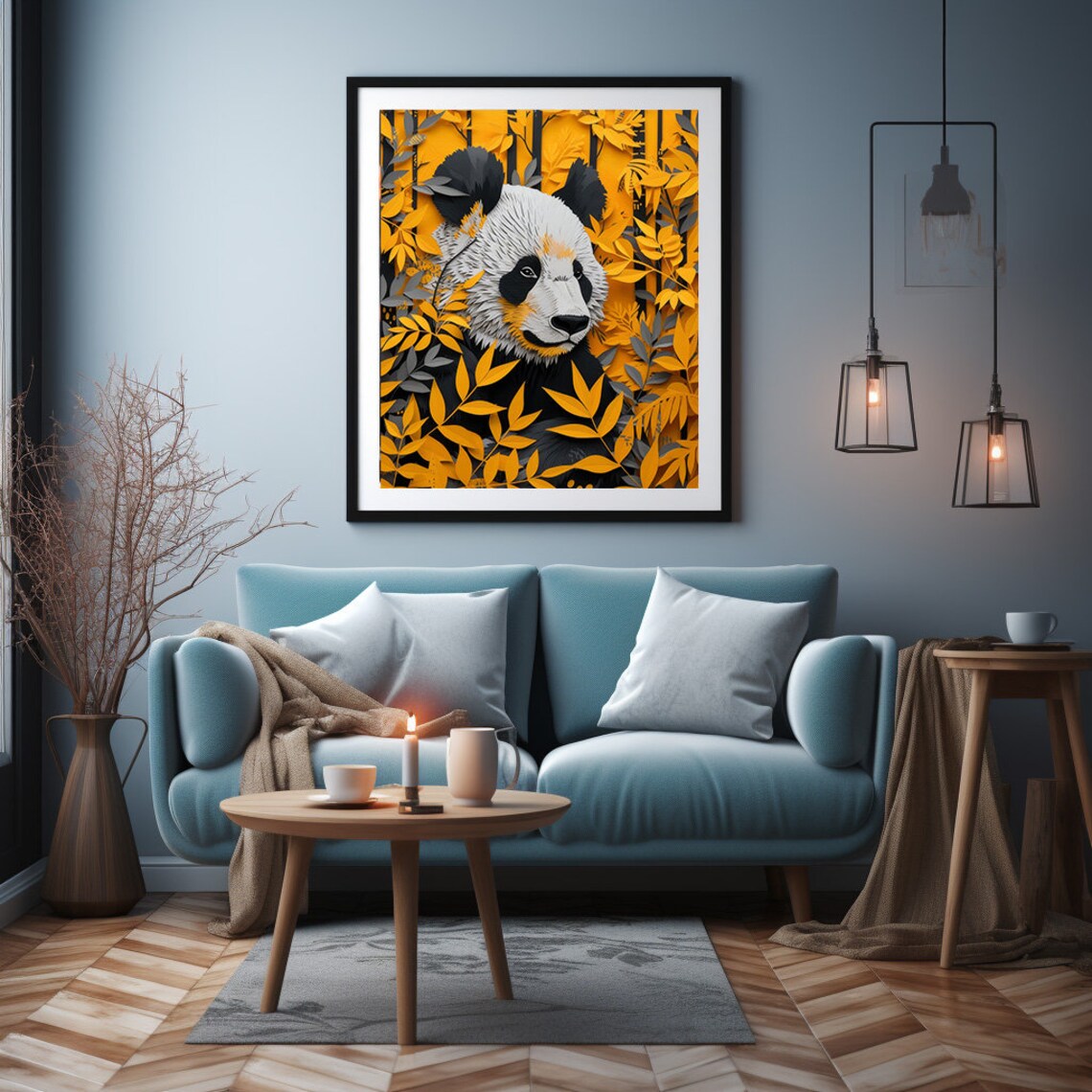 Paper Cut Panda Hiding Among Golden Yellow Autumn Foliage Poster - Image 5
