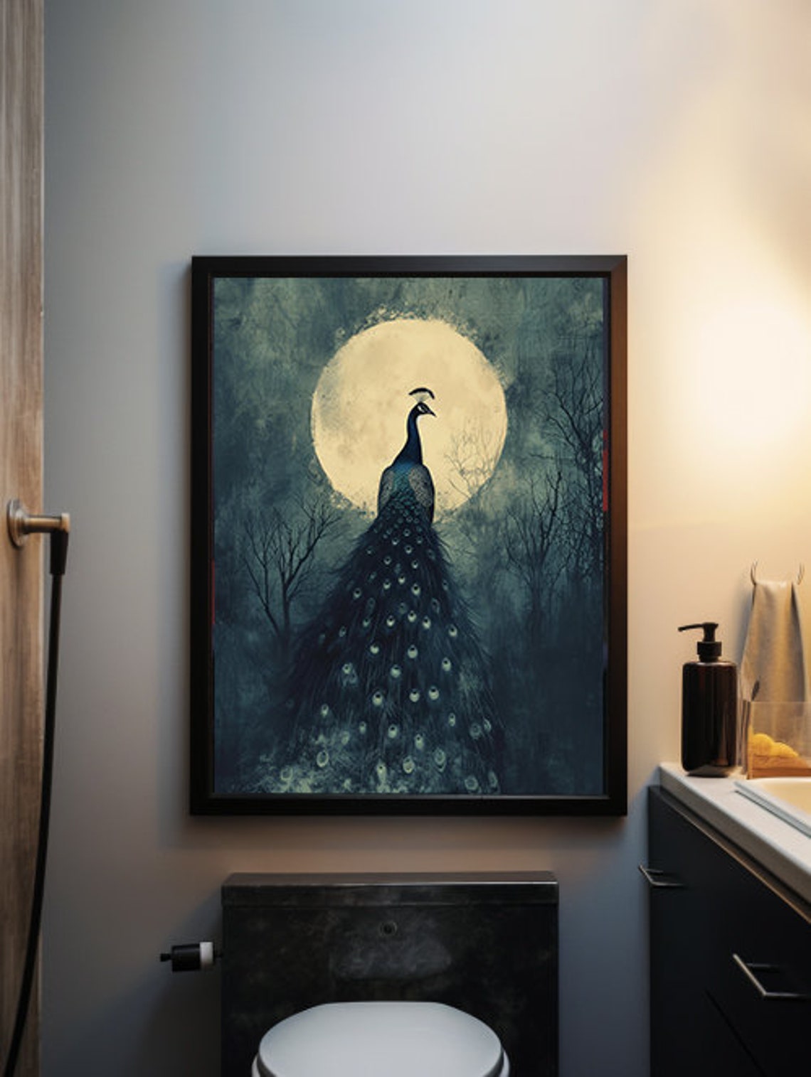 Dark Peacock Silhouette Standing Beneath a Glowing Full Moon Poster - Image 7