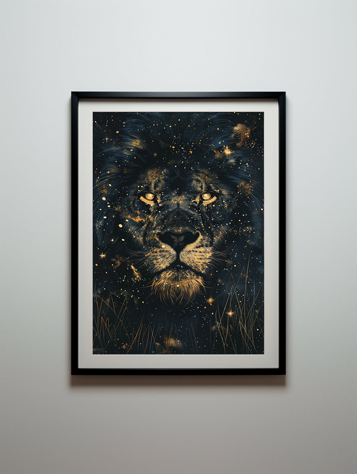 Majestic Lion Face Emerging from a Starry Cosmic Night Sky Poster - Image 6