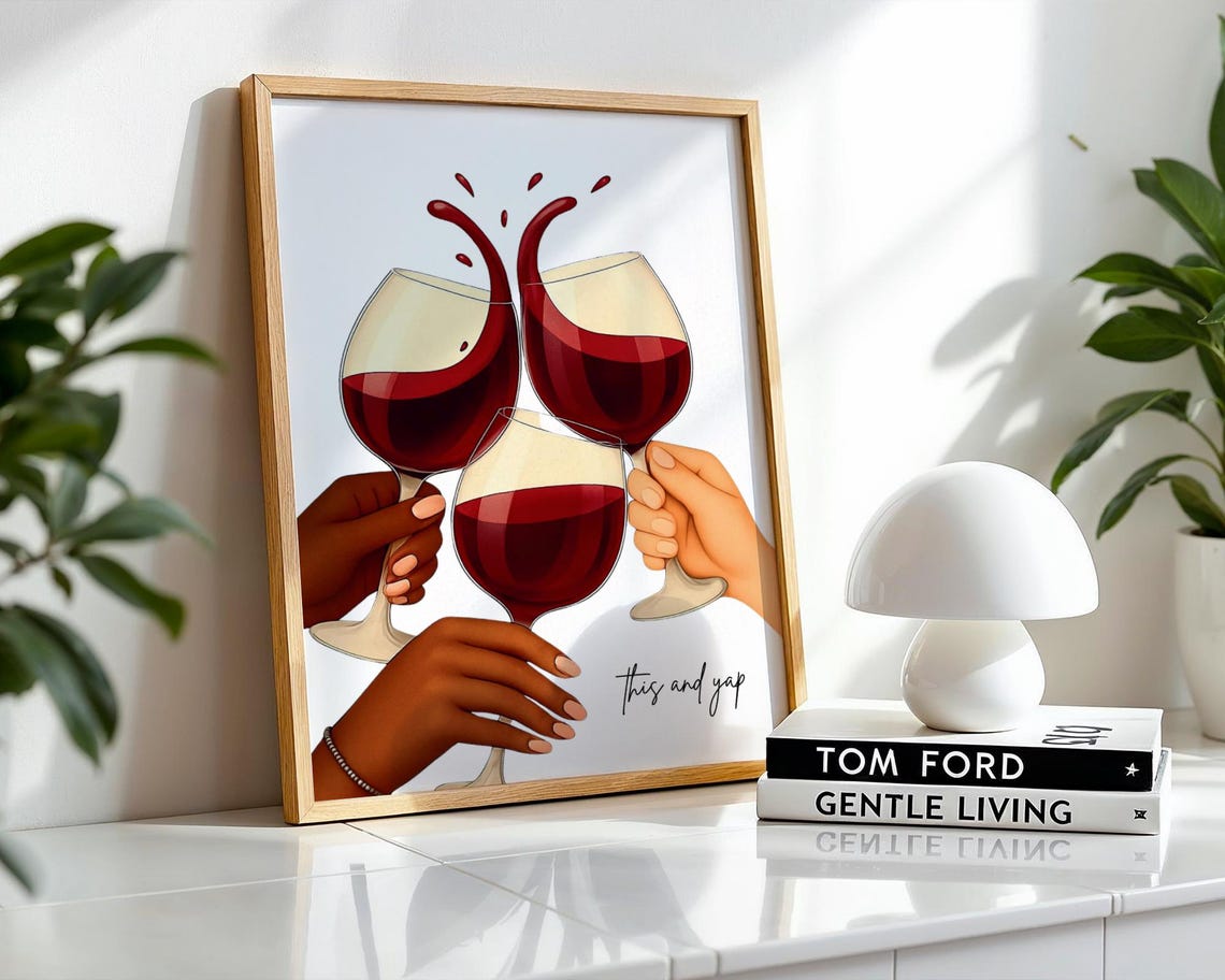 Friends Toasting Red Wine Glasses This and Yap Celebration Poster