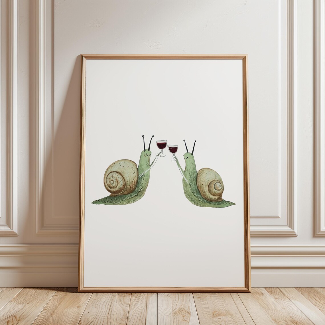 Funny Snail Drinking Wine, Whimsical Animal Art Print
