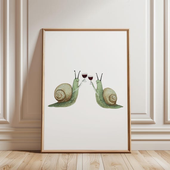 Funny Snail Drinking Wine, Whimsical Animal Art Print