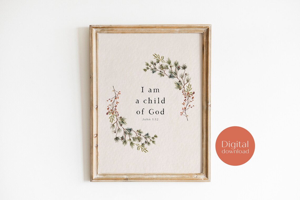 I Am a Child of God John 1:12 Painted Pine Berry Garland Print - Image 8