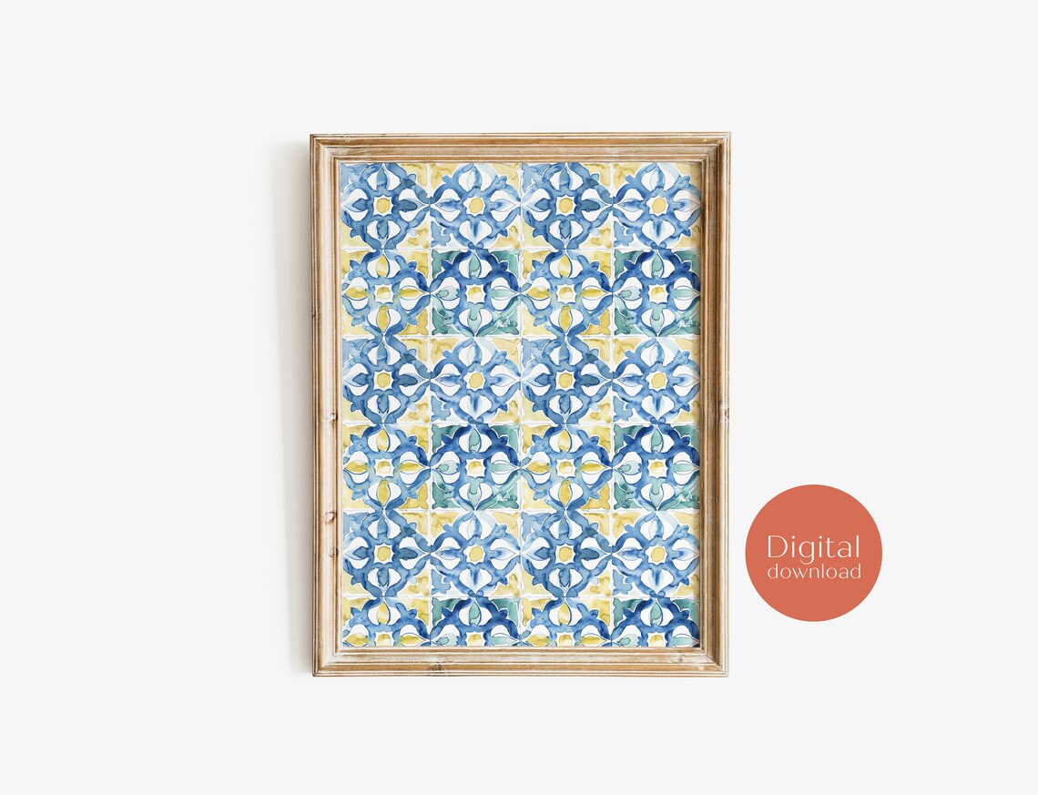 Blue And Yellow Tiles Mediterranean Travel Poster - Image 2