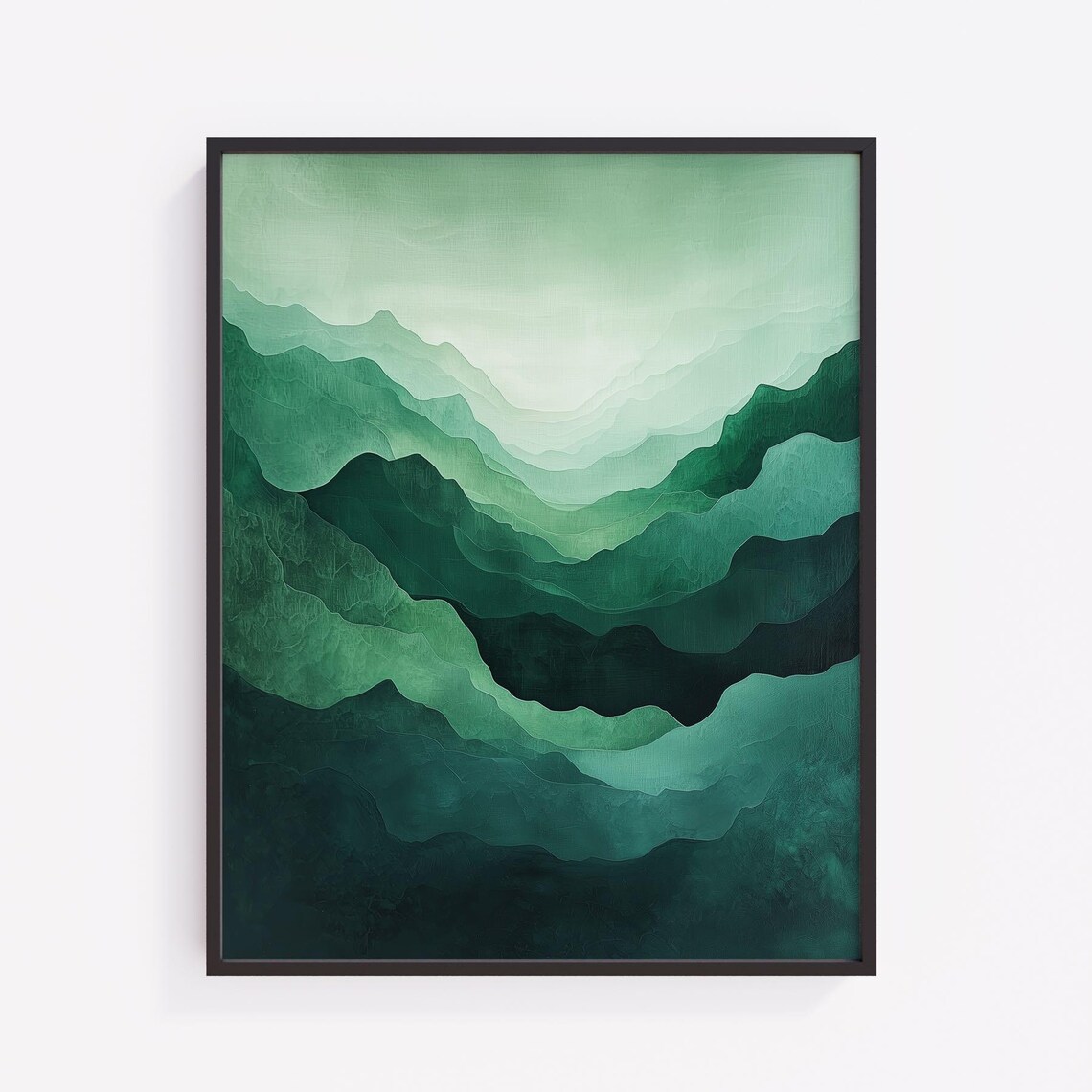 Layered Green Mountain Ridges Abstract Minimalist Watercolor Poster