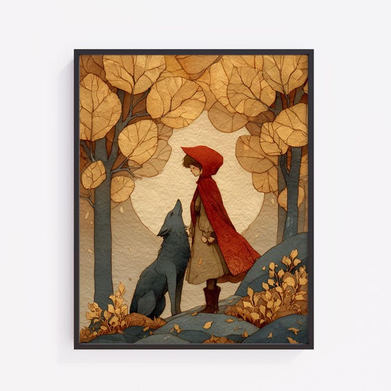 Little Red Riding Hood Autumn Forest Print Vintage Nursery Art 5