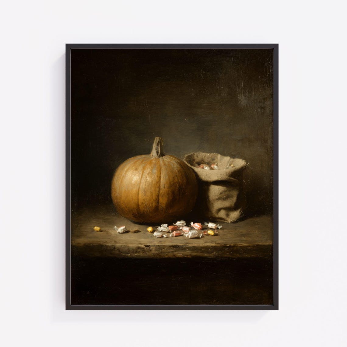 Vintage Pumpkin Still Life Moody Dark Autumn Halloween Art Poster