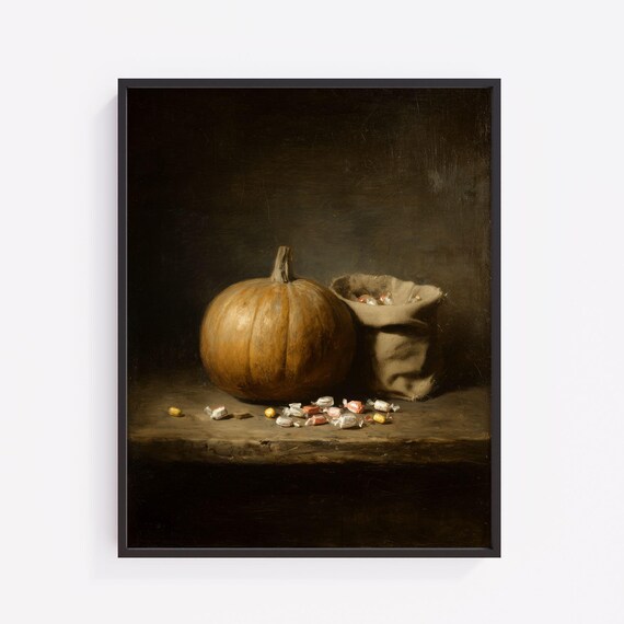 Vintage Pumpkin Still Life Art Print Moody Autumn Decor