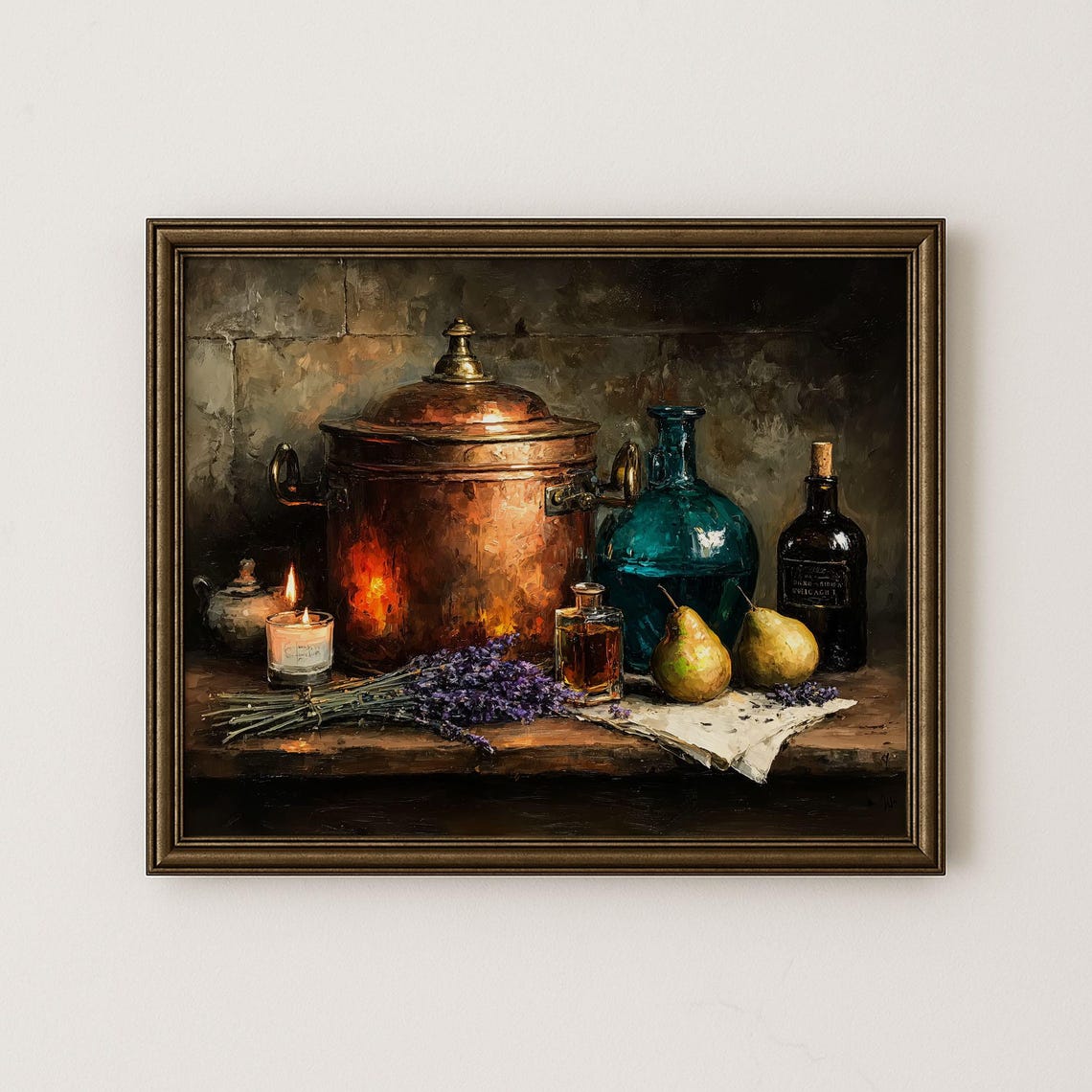 Copper Pot Candlelit Still Life Dark Moody Oil Painting Poster