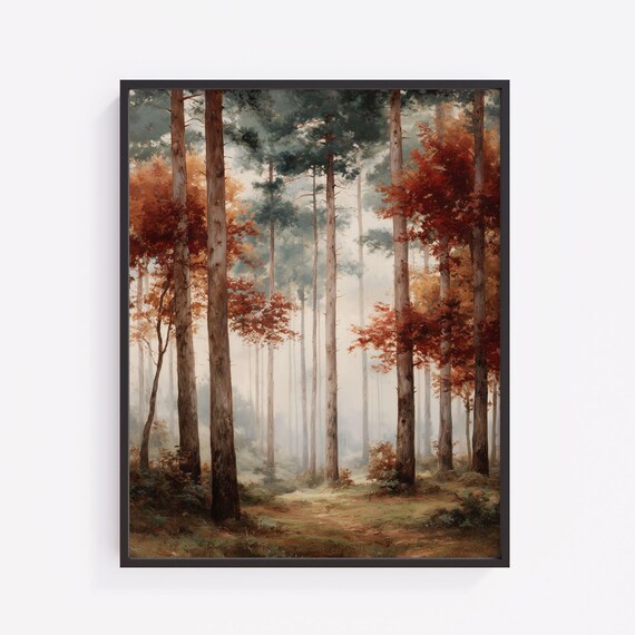 Autumn Forest Watercolor Art Print Moody Landscape V115