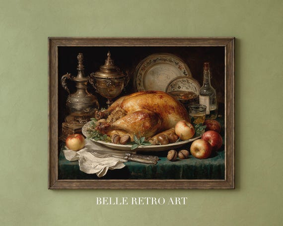 Vintage Thanksgiving Turkey Art Print Opulent Autumn Still Life