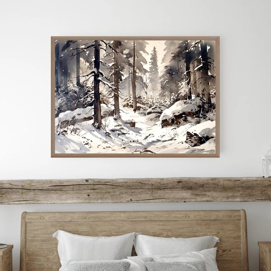 Dark Evergreen Winter Forest Heavy Snow Tall Pines Watercolor Poster - Image 4