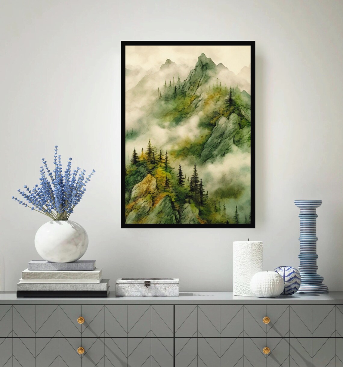 Pine Tree Mountain Forest Watercolor Landscape Art Print - Image 3