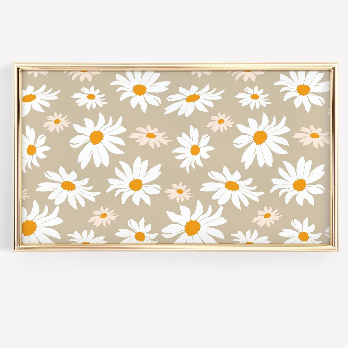 Abstract Floral Daisy Art Print, Beige Frame TV