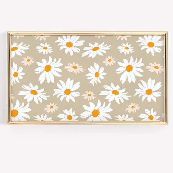 Abstract Floral Daisy Art Print, Beige Frame TV