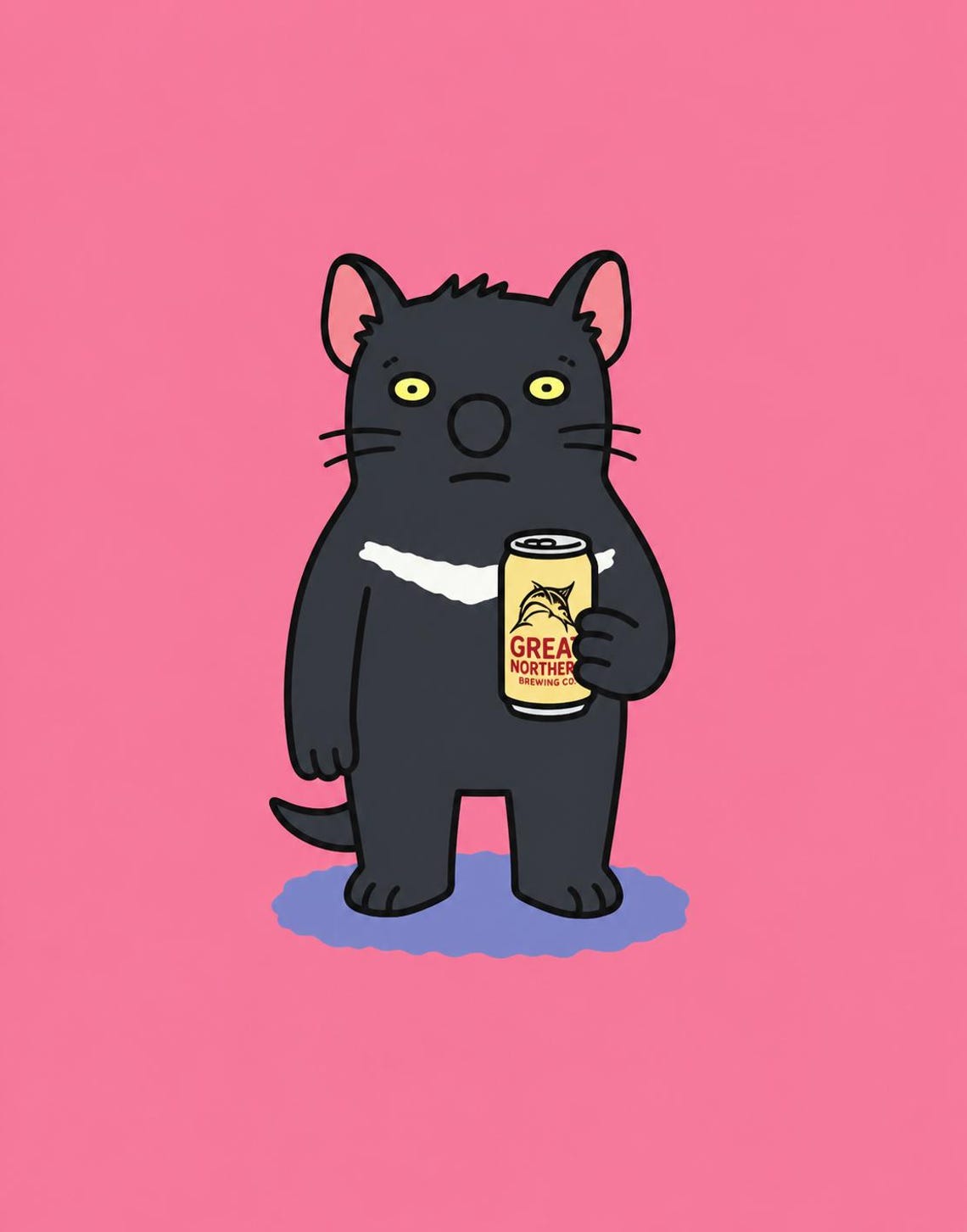 Tasmanian Devil Beer Can Poster Funny Pink Cartoon Animal Artwork