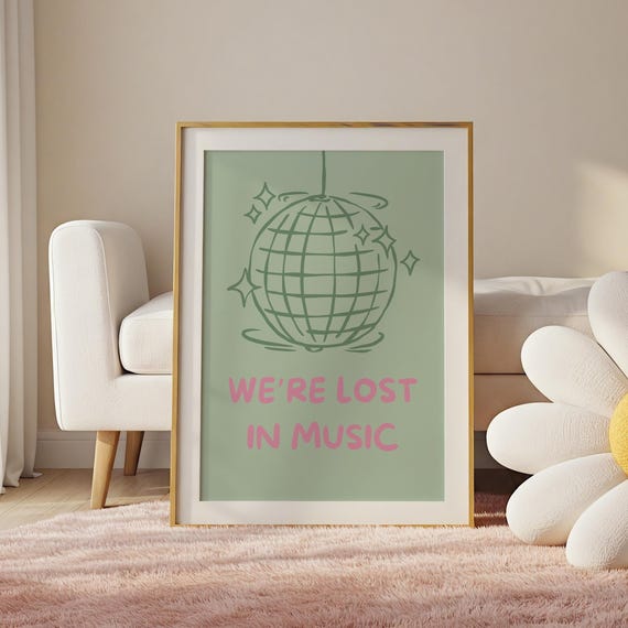 Were Lost In Music Print Disco Ball Wall Art Retro 70s 80s Funk Poster Dance Party Decor Boho Home
