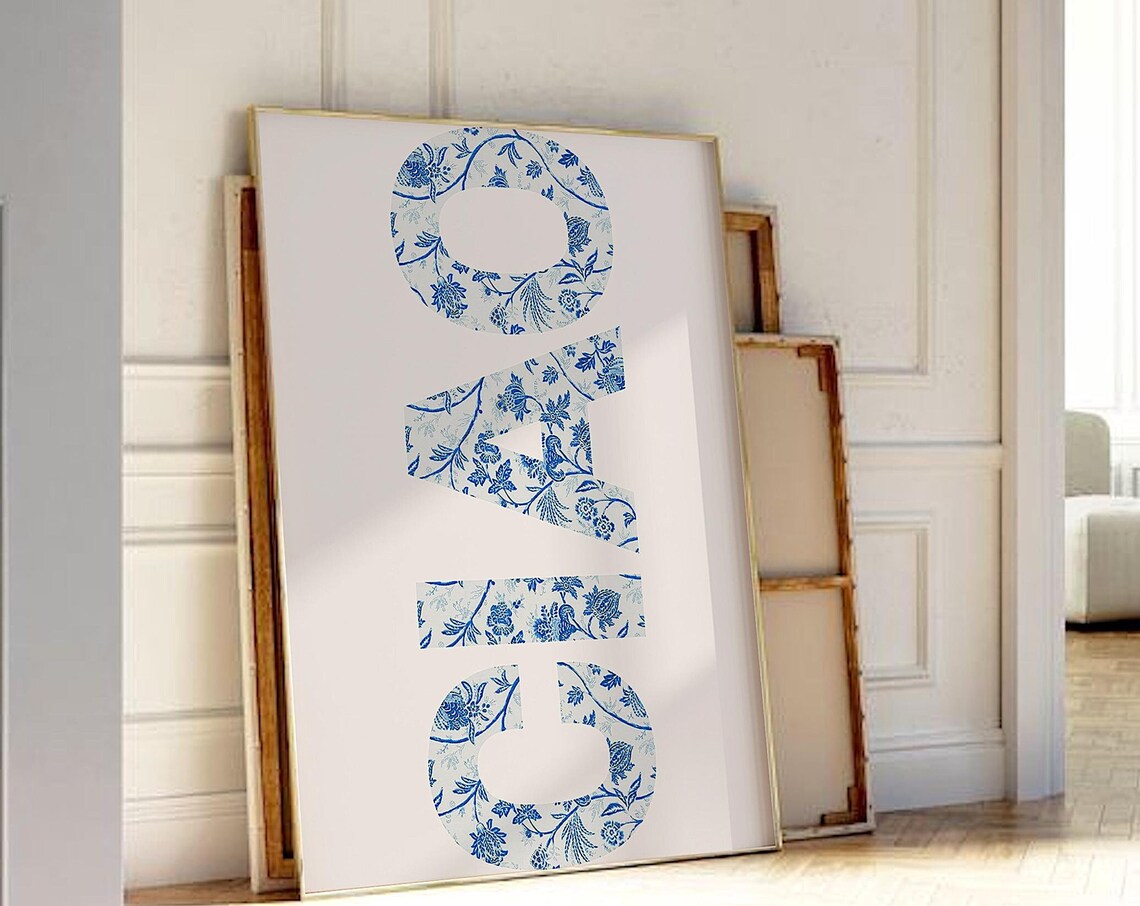 Ciao Blue Porcelain Floral Italian Lettering Typography Wall Art - Image 5
