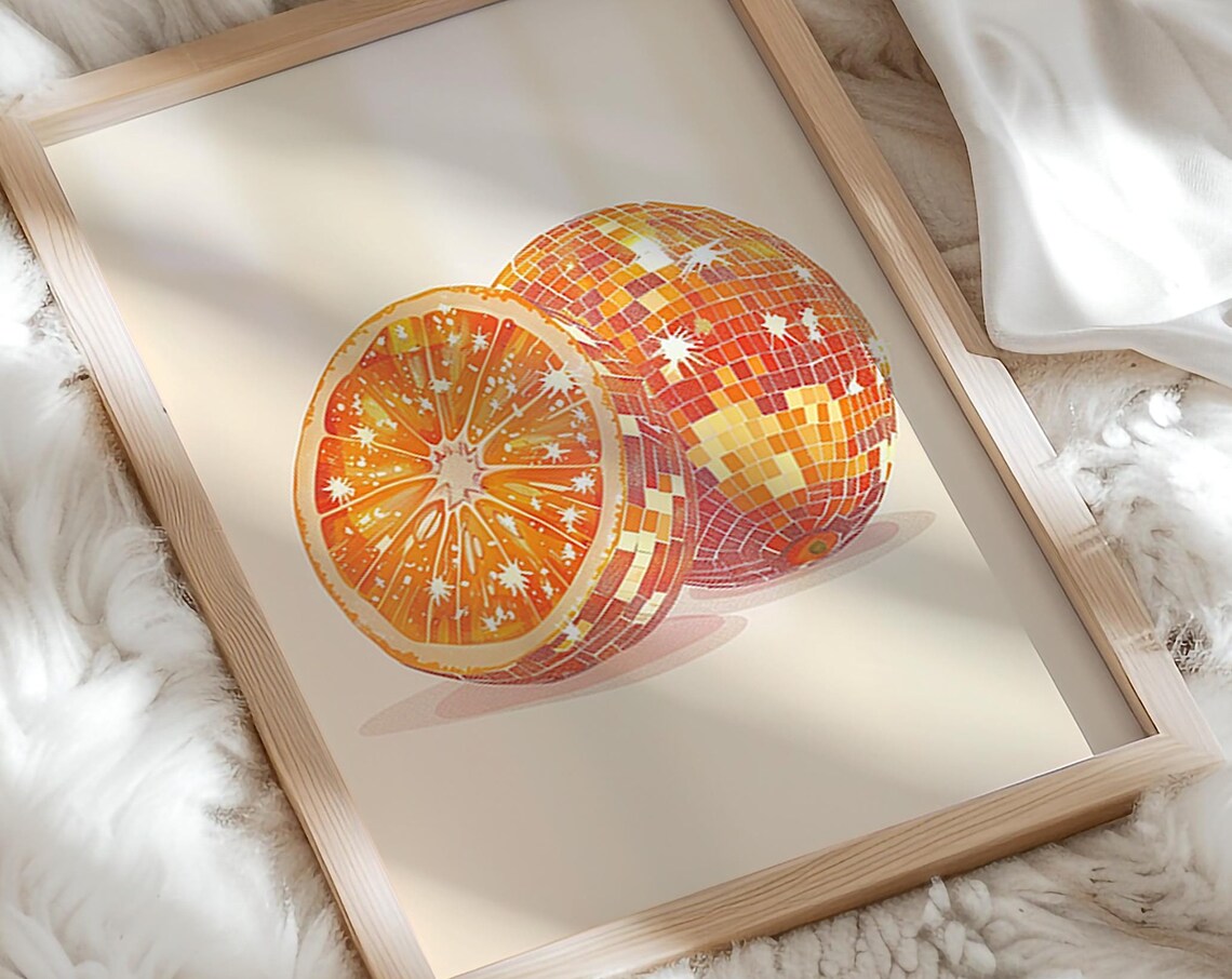 Disco Fruit Print, Glam Orange Poster Art Print - Image 5
