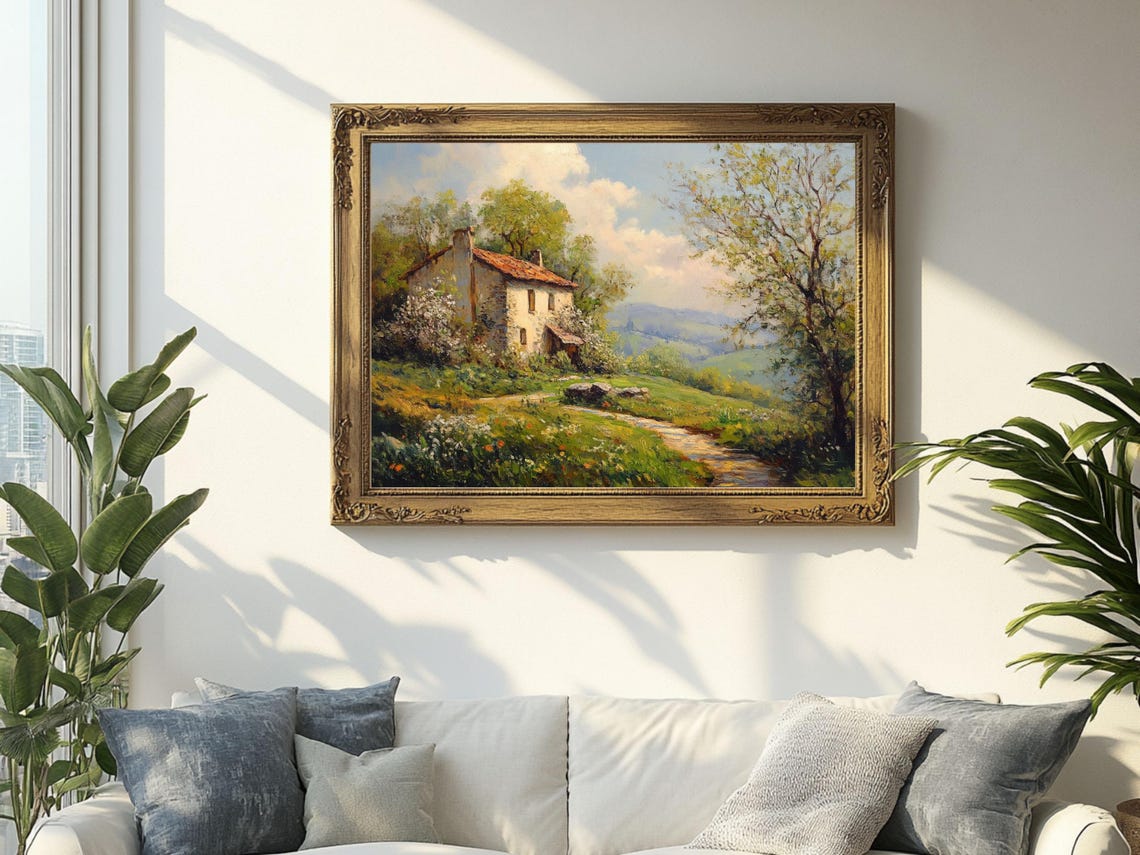 Countryside Cottage Landscape Art Vintage Nature Wall Decor French Country House Print Cottage Core Art Vintage Painting Prints - Image 2