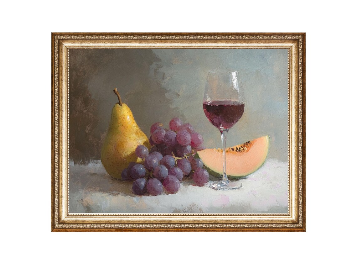 Classic Fruit Still Life With Wine Glass Oil Painting Art Poster