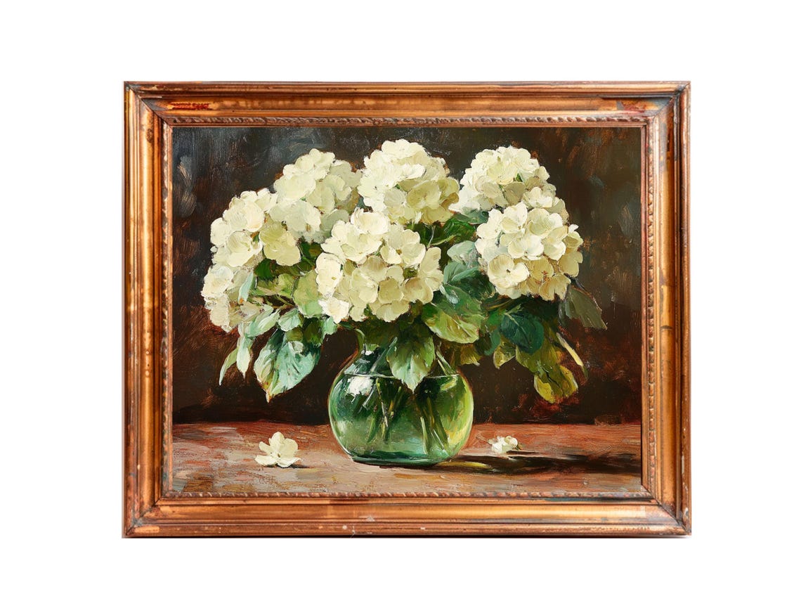 Hydrangea Vintage Floral, Cottagecore Mid-Century Art Print - Image 3