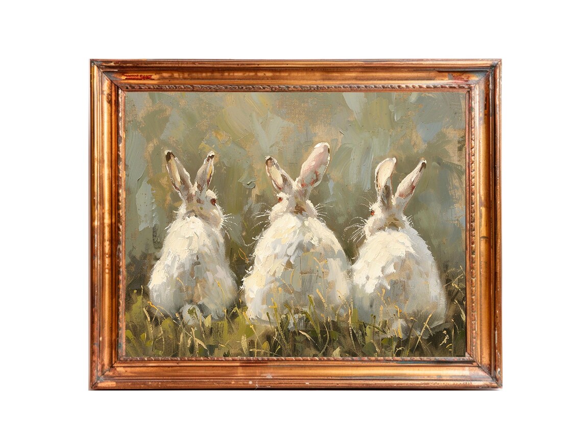Three White Rabbits Seen From Behind In A Sunny Meadow Poster - Image 3