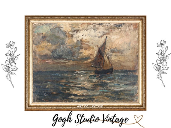 Sailboat Art Moody Old Ship Print Nautical Decor Sailing Ship Art Sailboat Painting Sailboat Print Antique Vintage Artwork