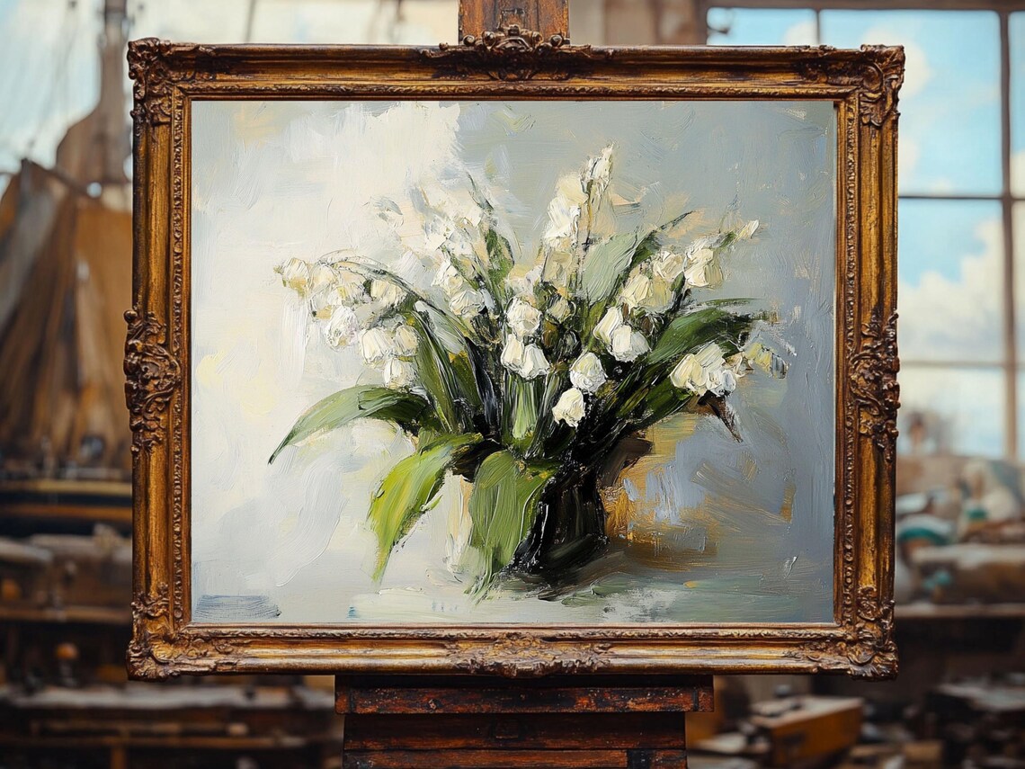 Lily Painting White Flowers Floral Painting Oil Painting Cottage Core Art Vintage Painting Prints - Image 2