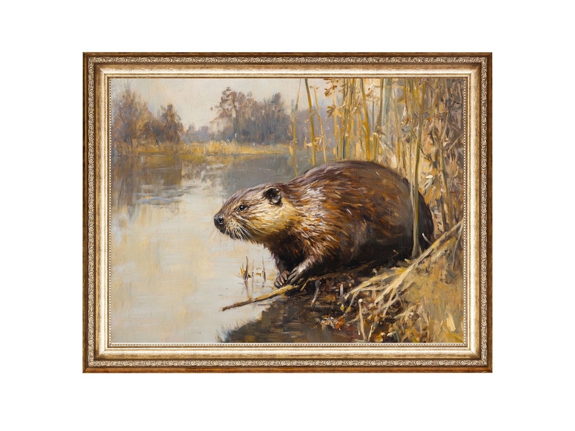 Beaver Art, Vintage Animal Lake Art Print